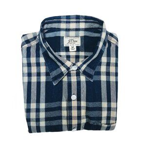 J Crew Men's Blue & Cream Plaid Button Up Long Sleeve Shirt Sz M, FREE SHIPPING!